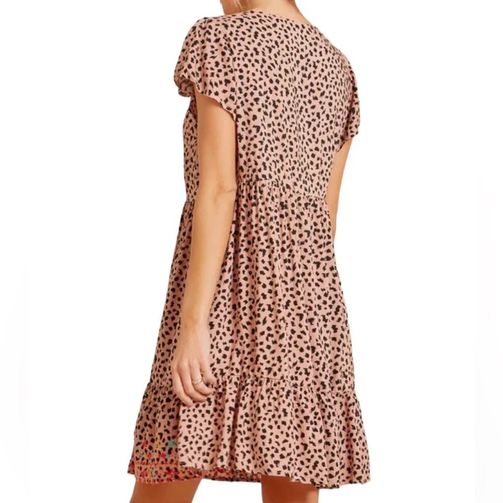 Savanna Jane Boho Festival Leopard Embroidered Tiered Dress Size Medium Babydoll - Picture 3 of 9